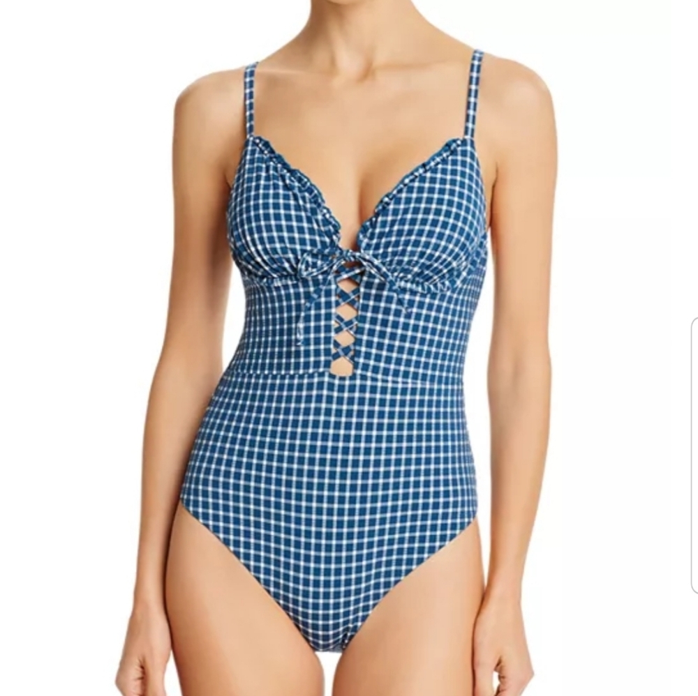 Red Carter Shirred Maillot Swimsuit Coast Medium